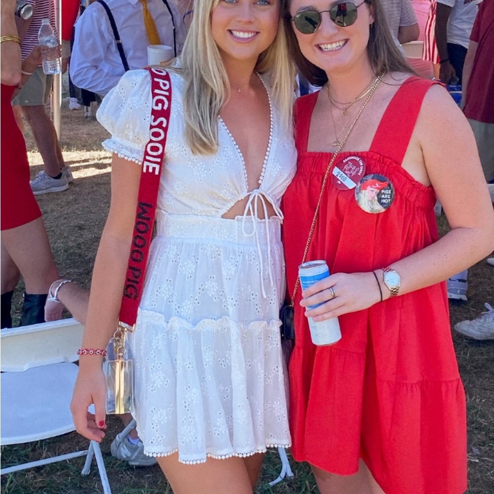 On You | White Eyelet Mini Dress with Cut Out | Size M